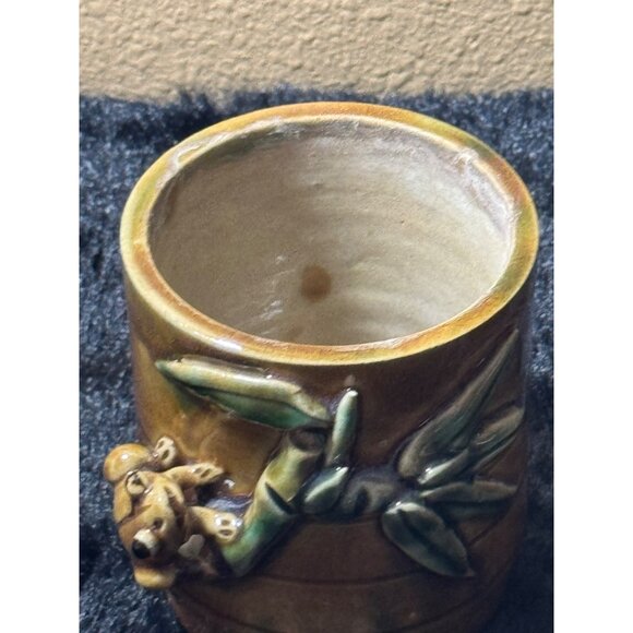 Vintage Pottery Ceramic Planter Frogs & Bamboo  Vase - Picture 9 of 10